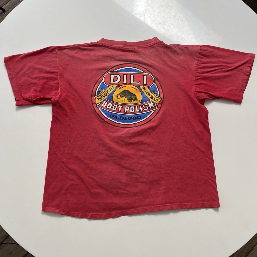 Vintage Dili Boot Polish Large Red Faded Single Stitch T Shirt